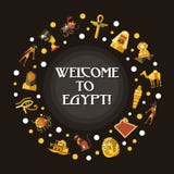 Flat design Egypt travel postcard with famous Egyptian symbols icons stock illustration Flat design Egypt travel postcard with famous Egyptian symbols icons stock illustration