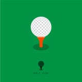 Flat Golf icon, golf characters. White golf ball and red tee on a green background. stock illustration Flat Golf icon, golf characters. White golf ball and red tee on a green background. stock illustration