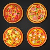 Flat hot pizza icons. Pizza isolated on white, pepperoni pizza. Vector Royalty Free Stock Image Flat hot pizza icons. Pizza isolated on white, pepperoni pizza. Vector Royalty Free Stock Image