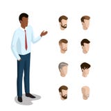 Flat isometric head face types man hair style cons Royalty Free Stock Photography Flat isometric head face types man hair style cons Royalty Free Stock Photography