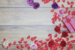 Flat-lay background for Valentine's Day, love, hearts, gift box Copy space royalty free stock images Flat-lay background for Valentine's Day, love, hearts, gift box Copy space royalty free stock images