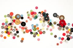 Flat lay with colorful sewing buttons, mock up, top view. Layout buttons mockup on blank white background for needlework, sewing, royalty free stock image Flat lay with colorful sewing buttons, mock up, top view. Layout buttons mockup on blank white background for needlework, sewing, royalty free stock image