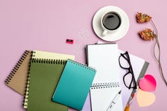 Flat lay composition with stationery on pink background. Mock up for design royalty free stock photos Flat lay composition with stationery on pink background. Mock up for design royalty free stock photos