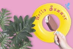 Flat lay, Creative nature tropical leaves and swimming pool royalty free stock image Flat lay, Creative nature tropical leaves and swimming pool royalty free stock image