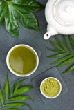 Green tea matcha powder and hot drink