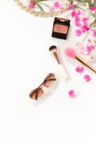 Flat lay still life of fashion woman, objects on white royalty free stock image Flat lay still life of fashion woman, objects on white royalty free stock image