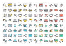 Flat line colorful icons collection of SEO royalty free illustration Flat line colorful icons collection of SEO royalty free illustration