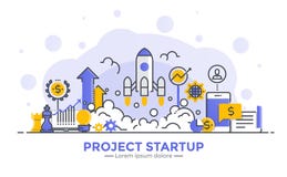Flat Line Modern Concept Illustration - Project Startup Stock Photos Flat Line Modern Concept Illustration - Project Startup Stock Photos