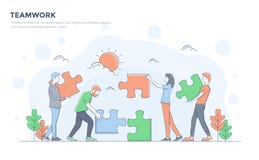 Flat Line Modern Concept Illustration - Teamwork Royalty Free Stock Image Flat Line Modern Concept Illustration - Teamwork Royalty Free Stock Image