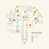 Flat linear Infographic Education Pencil Tree Outline concept. stock illustration Flat linear Infographic Education Pencil Tree Outline concept. stock illustration