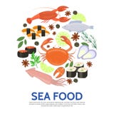 Flat Seafood Round Concept stock illustration Flat Seafood Round Concept stock illustration