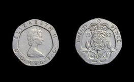 England coin twenty pence year 1982 stock photos England coin twenty pence year 1982 stock photos