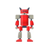 Flat vector of red robot transformer. Futuristic metal android. Steel warrior. Artificial intelligence stock illustration Flat vector of red robot transformer. Futuristic metal android. Steel warrior. Artificial intelligence stock illustration