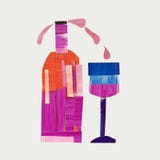 Fles rode wijn met een glas met plonsen vector illustratie Fles rode wijn met een glas met plonsen vector illustratie