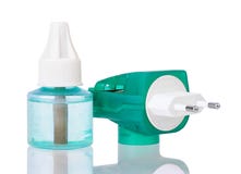 Fles van anti-mug vloeibare en elektro vloeibare fumigator stock foto Fles van anti-mug vloeibare en elektro vloeibare fumigator stock foto