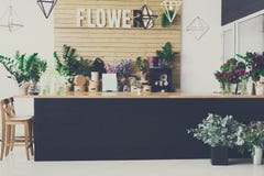 Fleuriste intérieur, petite entreprise de studio de conception florale photographie stock libre de droits Fleuriste intérieur, petite entreprise de studio de conception florale photographie stock libre de droits