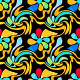 Fleurs abstraites de graffiti sur un modèle sans couture de fond noir illustration stock Fleurs abstraites de graffiti sur un modèle sans couture de fond noir illustration stock