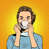 Flicka med en kopp te eller ett kaffe vektor illustrationer Flicka med en kopp te eller ett kaffe vektor illustrationer