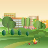 Flickan sitter på det gröna gräset i en stad parkerar bara vektor illustrationer Flickan sitter på det gröna gräset i en stad parkerar bara vektor illustrationer