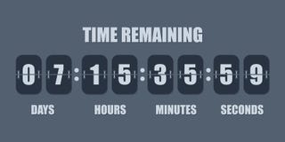 Flip countdown clock counter timer. Vector time remaining count down flip board with scoreboard of day, hour, minutes and seconds stock illustration Flip countdown clock counter timer. Vector time remaining count down flip board with scoreboard of day, hour, minutes and seconds stock illustration