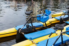 Floating Bicycle Kayaks stock image Floating Bicycle Kayaks stock image