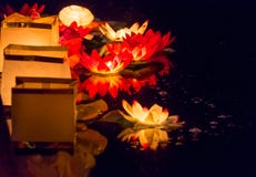 Floating Lotus Flower Paper Lanterns On Water Royalty Free Stock Image Floating Lotus Flower Paper Lanterns On Water Royalty Free Stock Image