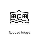 Flooded house icon. Trendy modern flat linear vector Flooded house icon on white background from thin line Insurance collection stock illustration Flooded house icon. Trendy modern flat linear vector Flooded house icon on white background from thin line Insurance collection stock illustration