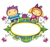 Floral Curly Frame With Cute Boy And Girl (floral Floral Curly Frame With Cute Boy And Girl (floral
