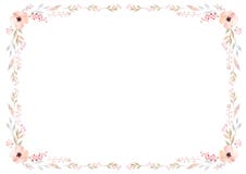 Floral frame template with pink purple flowers and swirly leaves on white background. royalty free illustration Floral frame template with pink purple flowers and swirly leaves on white background. royalty free illustration