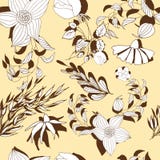 Floral seamless pattern. Hand drawn vintage flowers and leaves. Vector botanical set stock illustration Floral seamless pattern. Hand drawn vintage flowers and leaves. Vector botanical set stock illustration