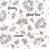 Floral seamless pattern made of pink stylized flowers and lettering. Endless texture for romantic design, decoration, greeting stock illustration Floral seamless pattern made of pink stylized flowers and lettering. Endless texture for romantic design, decoration, greeting stock illustration