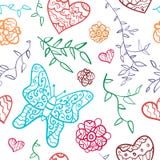Floral Seamless Pattern With Flowers, Hearts And Stock Image Floral Seamless Pattern With Flowers, Hearts And Stock Image