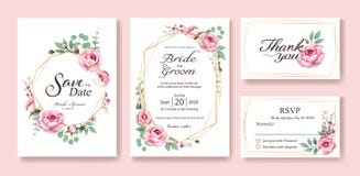 Floral wedding Invitation, save the date, thank you, rsvp card Design template. Vector. Queen of Sweden rose, silver dollar, leave