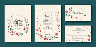 Floral wedding Invitation, save the date, thank you, rsvp card Design template. Vector. Vintage red rose flower vector.