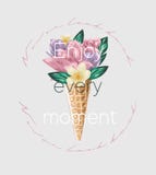 Flores na ilustração do cone do waffle Nunca olhe para trás o slogan Aperfeiçoe para a decoração da casa tal como cartazes ilustração do vetor Flores na ilustração do cone do waffle Nunca olhe para trás o slogan Aperfeiçoe para a decoração da casa tal como cartazes ilustração do vetor