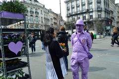 Ultra violet florist at Place de la Bourse in Brussels