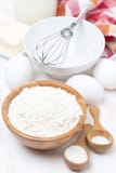 Flour, Salt, Sugar And Eggs For Baking Pancakes Stock Photography