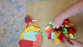 flower cones of colored paper stock footage video of craftsmanship paper making flower video