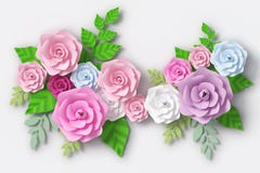 Flower paper style, colorful rose, paper craft floral, 3d rendering, with clipping path. vector illustration Flower paper style, colorful rose, paper craft floral, 3d rendering, with clipping path. vector illustration