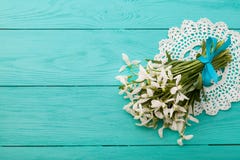 Flowers And Lace Ribbon On Blue Wooden Background Royalty Free Stock Photo Flowers And Lace Ribbon On Blue Wooden Background Royalty Free Stock Photo