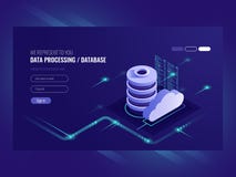 Flujo de datos grande que procesa concepto, la base de datos de la nube, iconos isométricos del sitio del vector, del web hosting libre illustration Flujo de datos grande que procesa concepto, la base de datos de la nube, iconos isométricos del sitio del vector, del web hosting libre illustration
