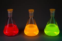 Fluorescence In Three Flasks Stock Photography