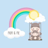 Flusspferd- und Babyschwingen auf einem Regenbogen stock abbildung Flusspferd- und Babyschwingen auf einem Regenbogen stock abbildung