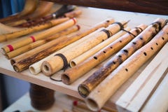 Flute Hornpipe in front of a white Board. Selective focus. stock photo Flute Hornpipe in front of a white Board. Selective focus. stock photo
