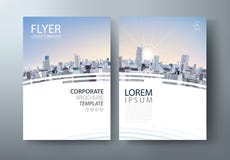 Flyer design, City landscape image. Leaflet cover presentation, book cover template vector, layout in A4 size.