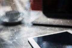 Flyga bakgrund för nätverkssfär 3D Affärsteknologi och internetbegrepp stock illustrationer Flyga bakgrund för nätverkssfär 3D Affärsteknologi och internetbegrepp stock illustrationer
