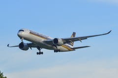 Flygplanlandning p? den Changi flygplatsSYNDEN royaltyfri fotografi Flygplanlandning p? den Changi flygplatsSYNDEN royaltyfri fotografi