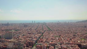 Summer day Barcelona cityscape aerial panorama Spain stock video Summer day Barcelona cityscape aerial panorama Spain stock video