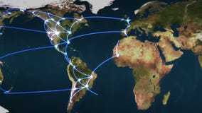 Flying over the Earth with blue connections