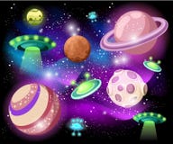 Flying Saucer, Spaceship And UFO Set Illustration of a set of cartoon funny UFO, unidentified spaceship and spacecrafts from alien royalty free illustration Flying Saucer, Spaceship And UFO Set Illustration of a set of cartoon funny UFO, unidentified spaceship and spacecrafts from alien royalty free illustration